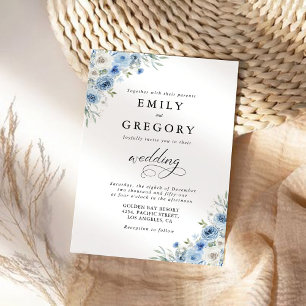 Invitation Cérémonie de Mariage de Dusty Blue Ivory Invitatio