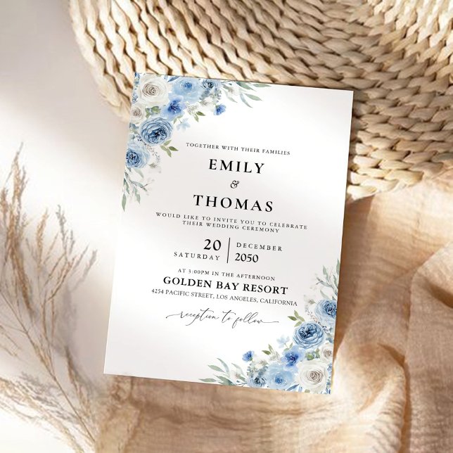 Invitation Cérémonie de Mariage de Dusty Blue Ivory Invitatio (Créateur téléchargé)