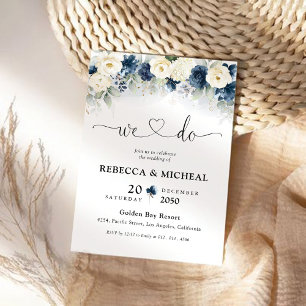 Invitation Cérémonie de Mariage des Roses Bleues et Blancs de