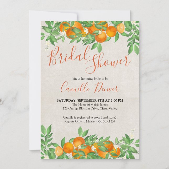 Invitation Cérémonie de Mariage Élégante avec Orange Citrus (Devant)