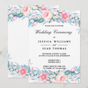 Invitation Cérémonie de mariage florale à l'aquarelle élégant