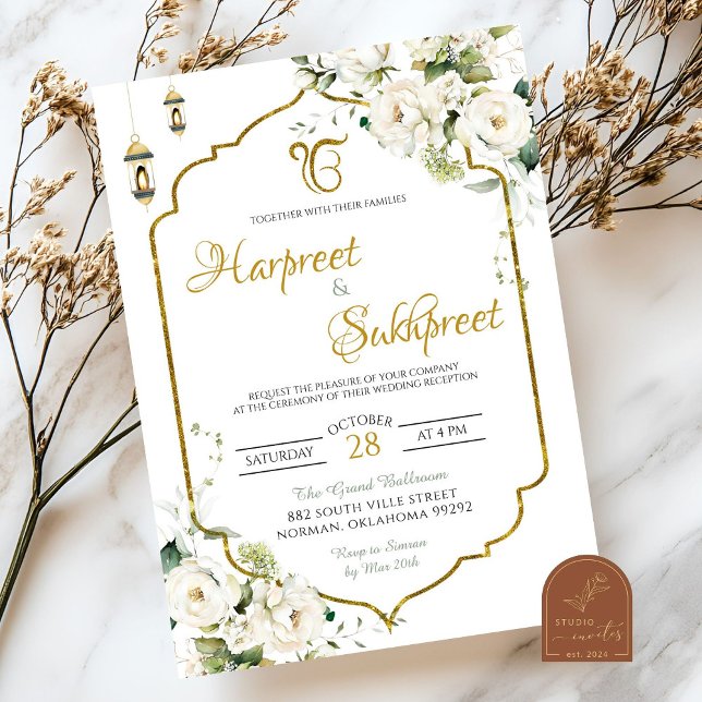 Invitation Cérémonie de mariage hindou Roka à fleurs blanches (Créateur téléchargé)