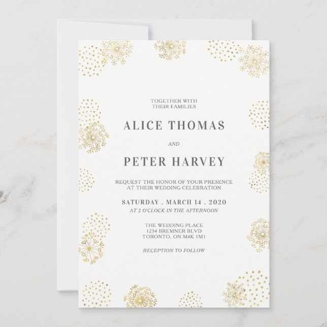 Invitation Cérémonie de mariage moderne chic | Or et blanc (Devant)