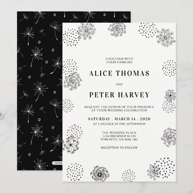 Invitation Cérémonie de mariage moderne simple | Noir et blan (Devant / Derrière)