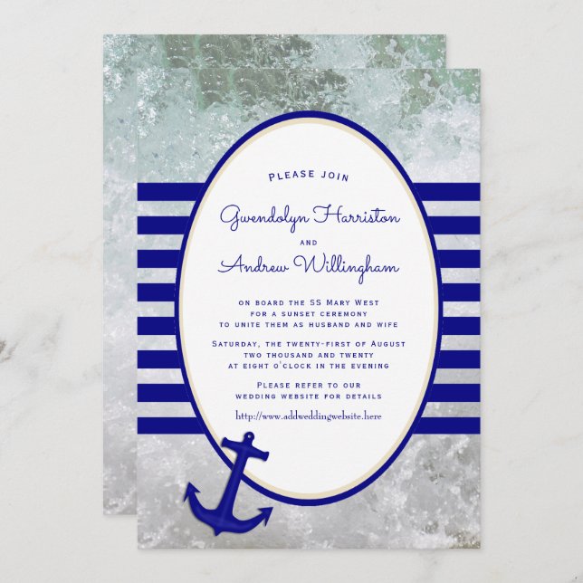 Invitation Cérémonie de Mariage Nautical Cruise Ship Invitati (Devant / Derrière)
