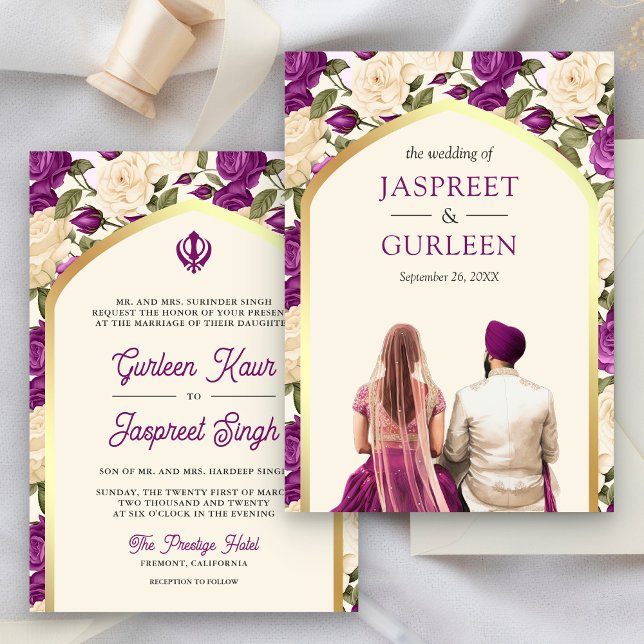 Invitation Cérémonie de mariage sikh Anand Karaj au style flo (Créateur téléchargé)