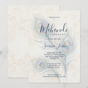 Invitation Cérémonie de Mehendi aux plumes de paon éthérées T