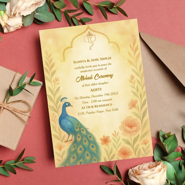 Invitation Cérémonie de Mehndi de la Mariée Indienne Fleur de (Créateur téléchargé)