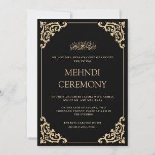 Invitation Cérémonie de Mehndi Henna Noir Orné Élégant