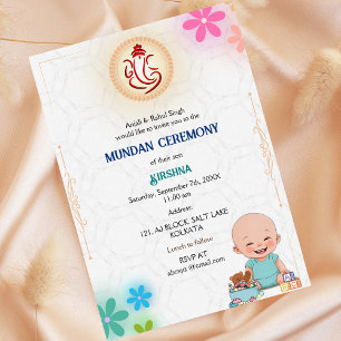 Invitation Cérémonie de Mundan Logo Ganesha Minimal Floral