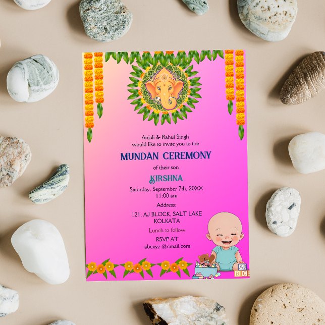 Invitation Cérémonie de Mundan Logo Ganesha Minimal Floral (Créateur téléchargé)