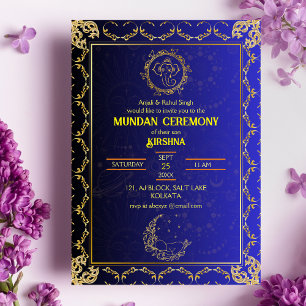 Invitation Cérémonie de Mundan logo Ganesha Royal Golden & Bl