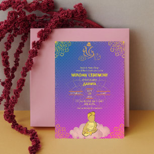 Invitation Cérémonie de Mundan logo Ganesha Royal Golden & Pi