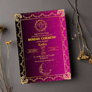 Invitation Cérémonie de Mundan logo Ganesha Royal Golden & Pi