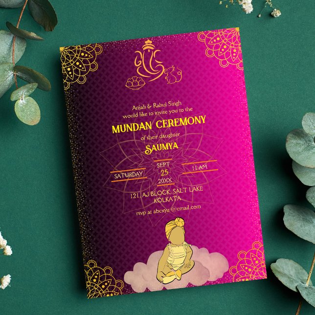 Invitation Cérémonie de Mundan logo Ganesha Royal Golden & Pi (Créateur téléchargé)