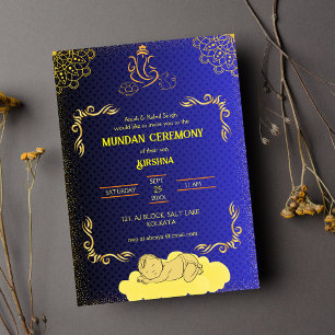 Invitation Cérémonie de Mundan logo Ganesha Royal Golden & Tu
