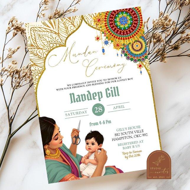 Invitation Cérémonie de Mundan pour bébé garçon indien (Créateur téléchargé)