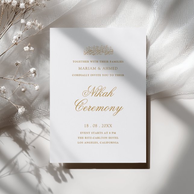 Invitation Cérémonie de Nikah à l'écriture dorée simple et mo (Créateur téléchargé)