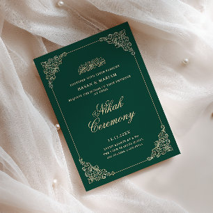 Invitation Cérémonie de Nikah Antique Baroque Émeraude Verte