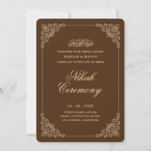 Invitation Cérémonie de Nikah Baroque Antique Or Brun Rustiqu