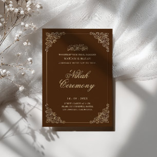 Invitation Cérémonie de Nikah Baroque Antique Or Brun Rustiqu