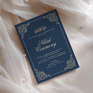 Invitation Cérémonie de Nikah Navy Blue Antique Vintage Baroq
