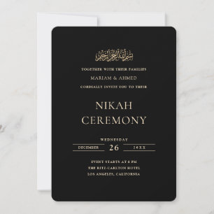 Invitation Cérémonie de Nikah noire à l'écriture dorée formel