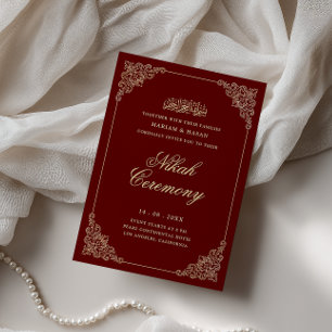 Invitation Cérémonie de Nikah rouge burgundy baroque doré vic