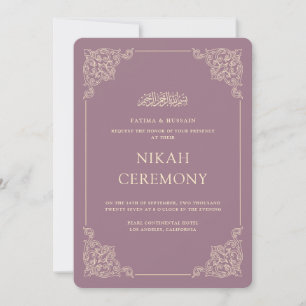 Invitation Cérémonie de Nikah Violet Poussiéreux Or Baroque V