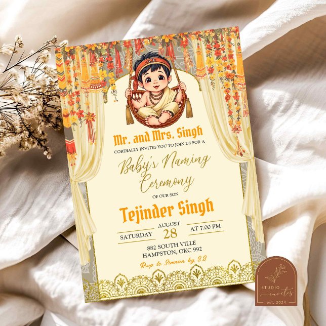 Invitation Cérémonie de nomination de bébé garçon indien (Créateur téléchargé)