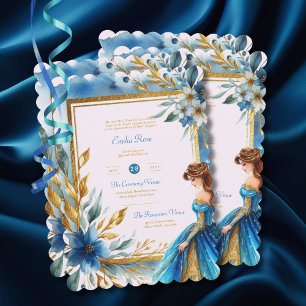 Invitation Cérémonie de remise de robe de Quinceanera d'or tu