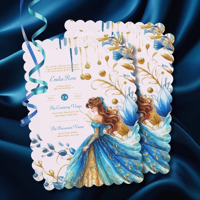 Invitation Cérémonie de remise de robe de Quinceanera d'or tu (Créateur téléchargé)