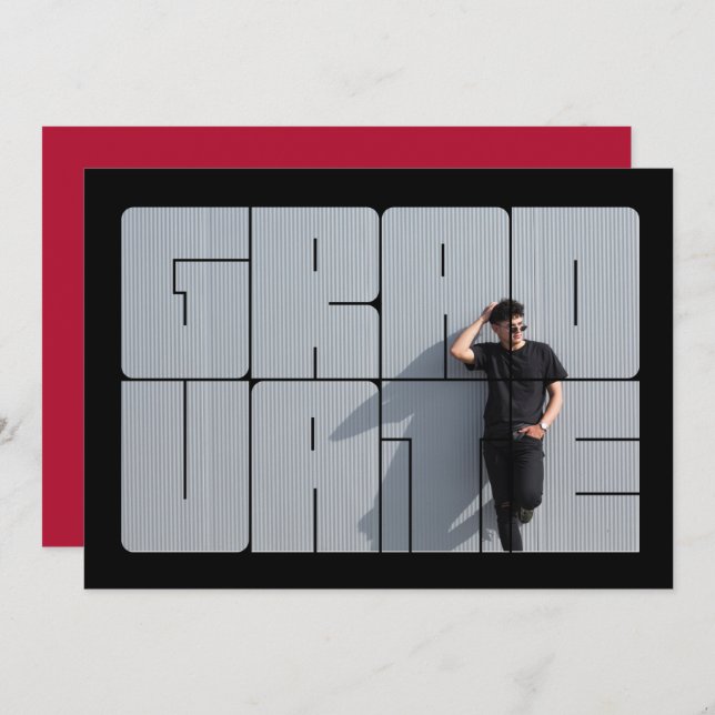 Invitation Cérémonie de remise des diplômes en lettres rouges (Devant / Derrière)