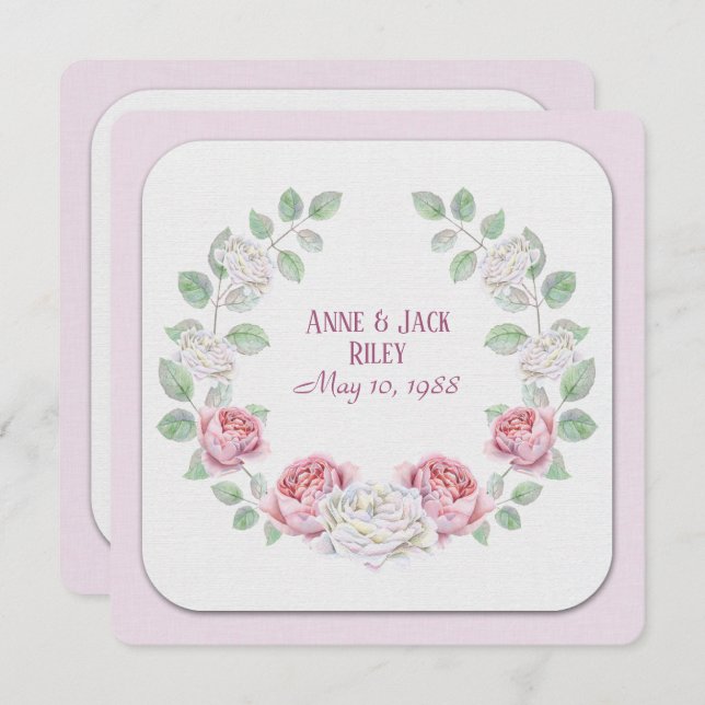 Invitation Cérémonie de renouvellement de Vow : couronne rose (Devant / Derrière)