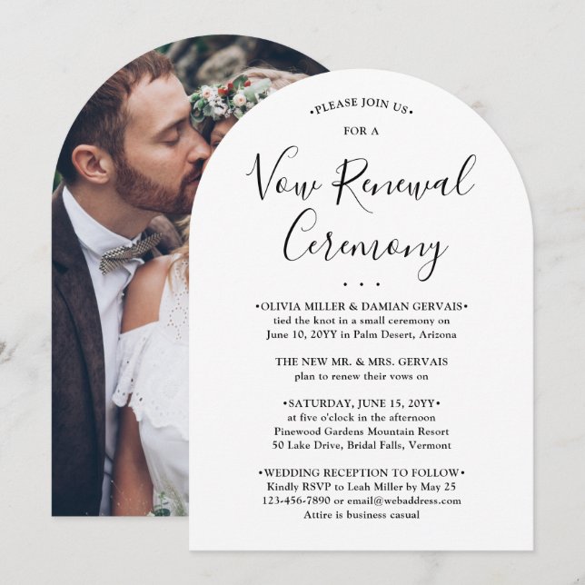 Invitation Cérémonie de renouvellement Vow Elegant Mariage ph (Devant / Derrière)