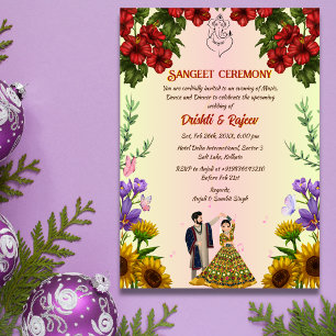 Invitation Cérémonie de Sangeet avant le mariage indien