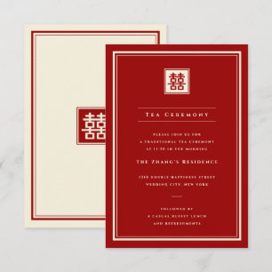 Invitation Cérémonie de thé Double Bonheur Carré Classique 囍