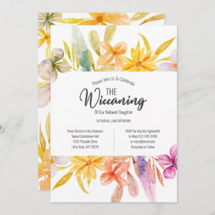 Invitation Cérémonie de Wiccaning à fleurs rose jaune