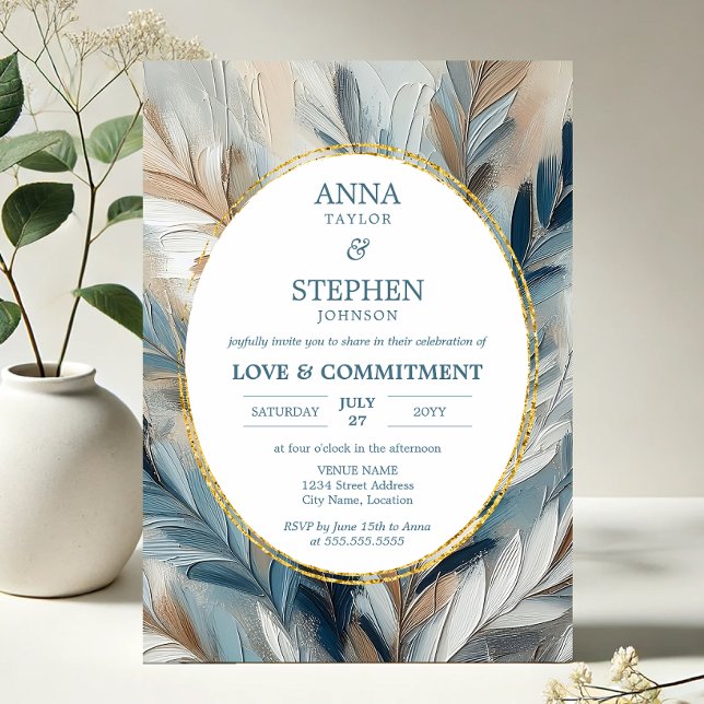 Invitation Cérémonie d'engagement d'élégance bleue contempora (Contemporary Blue Elegance brushstroke invitation front in situ)
