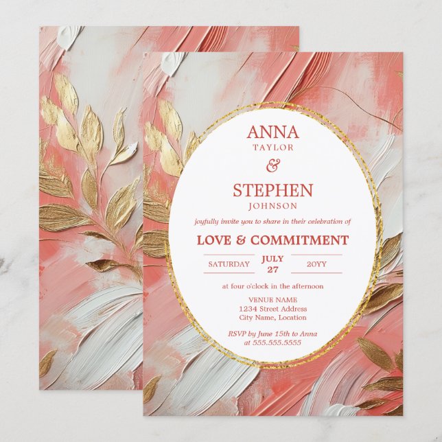 Invitation Cérémonie d'engagement d'élégance du corail contem (Devant / Derrière)