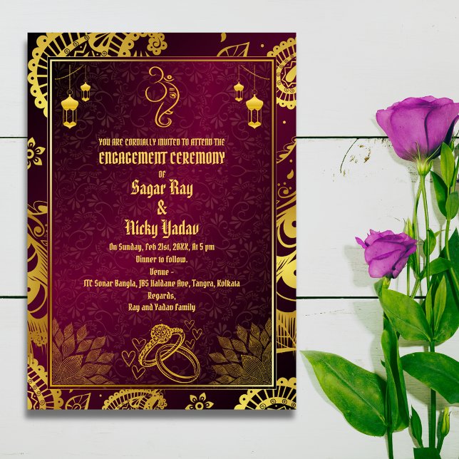 Invitation Cérémonie d'engagement hindou indien aux éléments  (Créateur téléchargé)