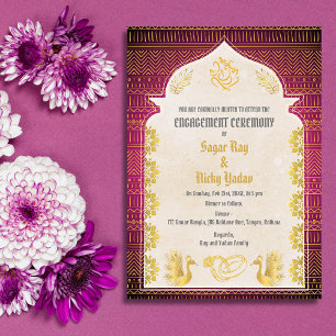 Invitation Cérémonie d'engagement hindou indien avec éléments