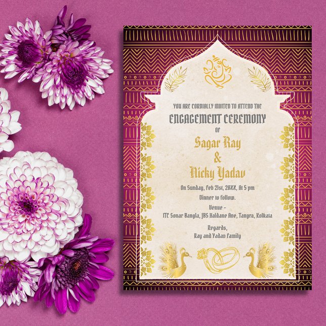 Invitation Cérémonie d'engagement hindou indien Éléments doré (Créateur téléchargé)