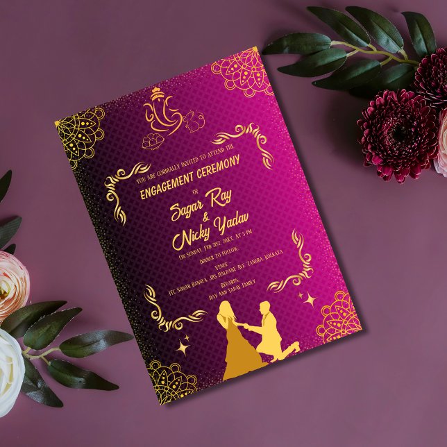 Invitation Cérémonie d'engagement hindoue indienne rose et or (Créateur téléchargé)