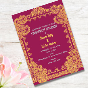 Invitation Cérémonie d'engagement indien Design complexe Rose