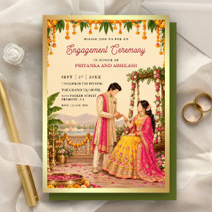 Invitation Cérémonie d'engagement indien Floral Swing
