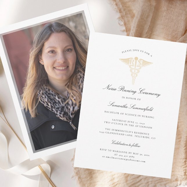 Invitation Cérémonie d'épinglage des infirmières pour la remi (2025 Graduation Photo Nurse Pinning Ceremony Invitation)