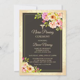 Invitation Cérémonie d'épinglage d'infirmière florale rose