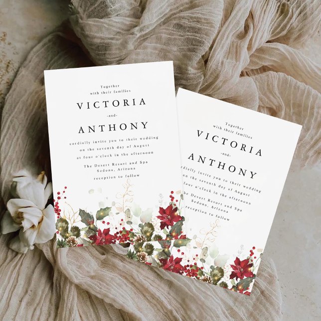 Invitation Cérémonie des Mariages de Noël Red Poinsettia (Créateur téléchargé)