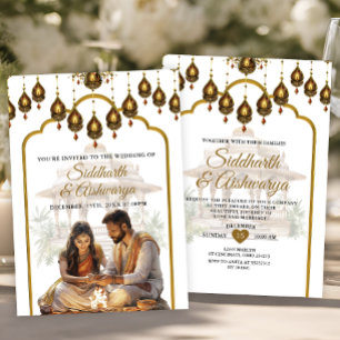 Invitation Cérémonie des Mariages indiens d'or Roka Hindu Bol